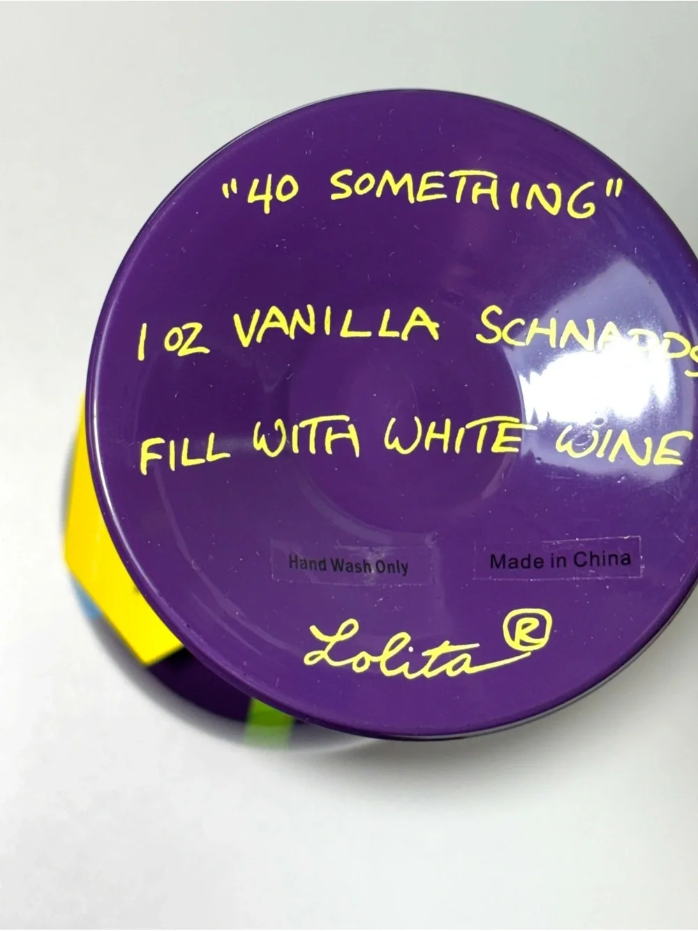 Lolita “40 Something” Wine Glass with Yellow Rim and Multicolor Candle Motifs